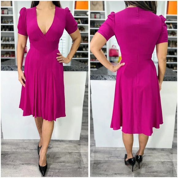Gucci Magenta Pink Surplice Pleated Silk Barbiecore Midi Dress $1,175 - Picture 1 of 13